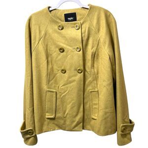 Mossimo Women's Mustard Color Wool Coat, Large Buttons Faux Pockets Size XXL NWT